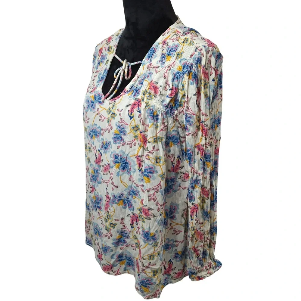 Old Navy Womens Crinkled Smocked Poet Swing Blouse Sz Large Floral Boho Peasant